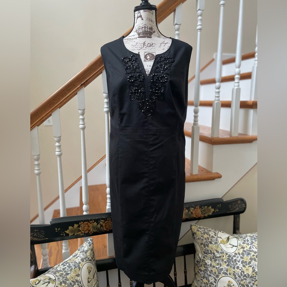 NWT Rafaella Little Black Shift Dress ~ Beaded Front ~ 16W